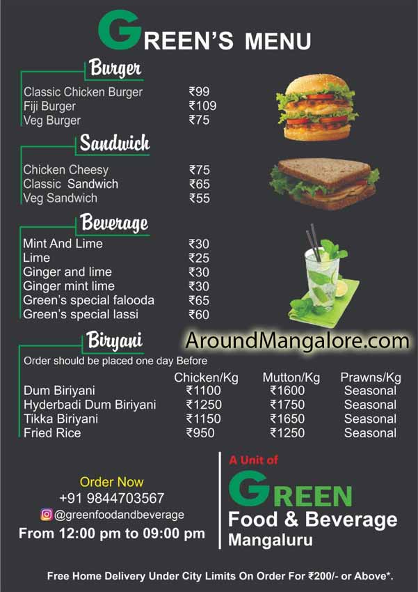 Food Menu - Green Food & Beverage - Cloud Kitchen in Mangalore
