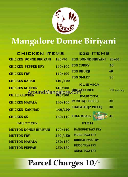 Food Menu - MDB - Hotel Mangalore Donne Biryani Restaurant