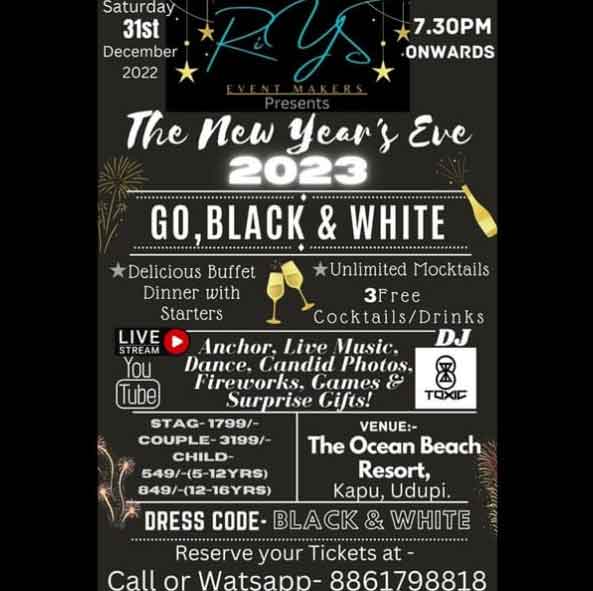 The New Years Eve 2023 - The Ocean Beach Resort, Kapu, Udupi